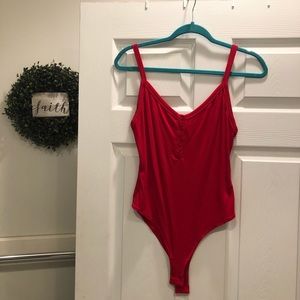 Red Ribbed Bodysuit